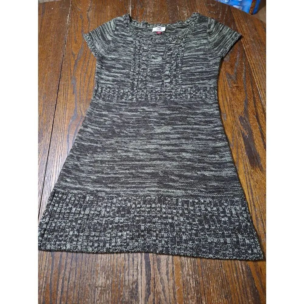 Jr Large LEI Kathleen Brown Tan Short Cap Sleeve Lightweight Knit Sweater Dress